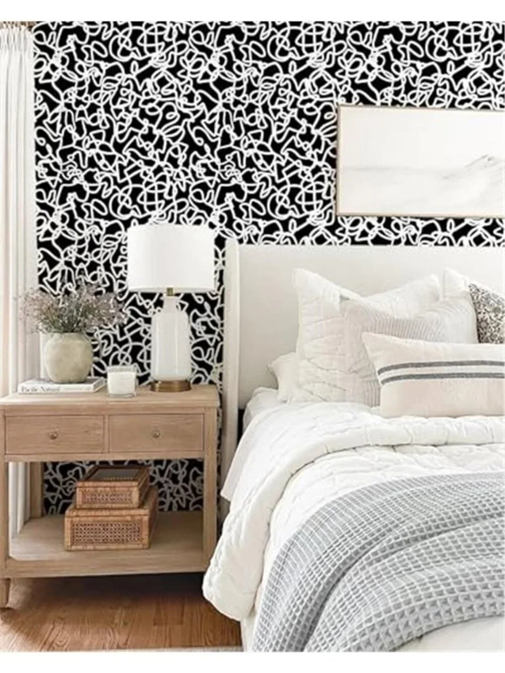 Black White Peel Stick Wallpaper Modern Abstract Contact Paper Wall Decor